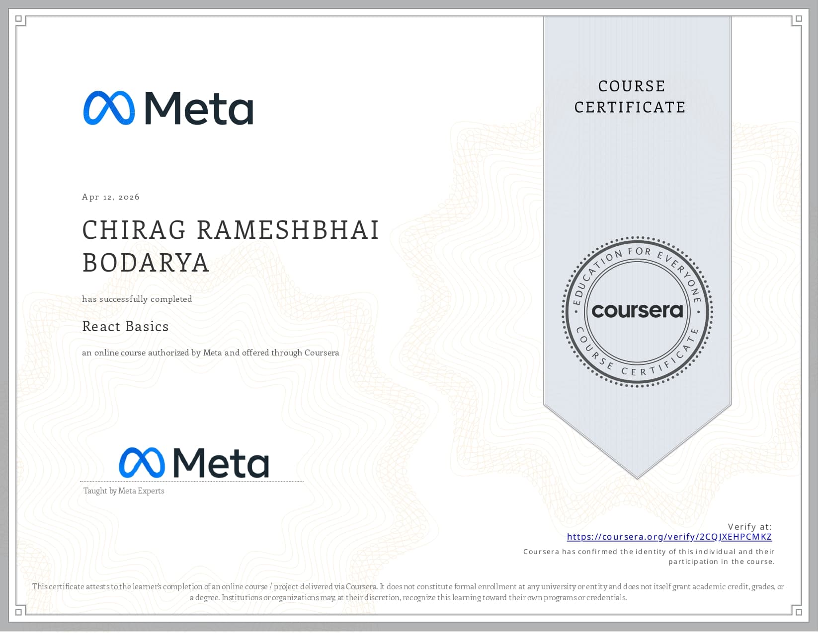 React Basics Certificate
